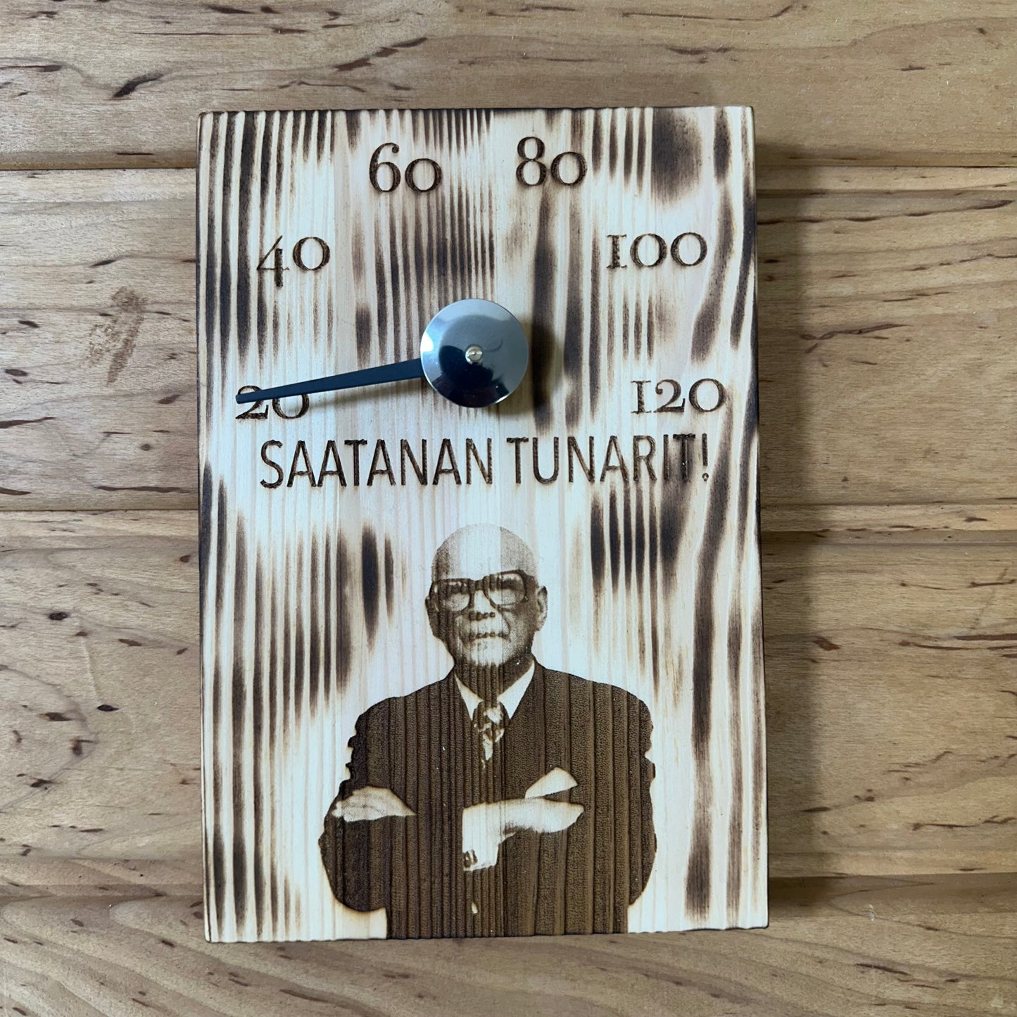 Kekkonen SAATANAN TUNARIT! liekitetty saunamittari