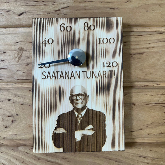 Kekkonen SAATANAN TUNARIT! liekitetty saunamittari