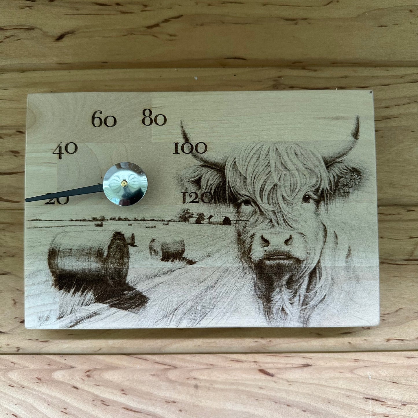 Lehmä highland heinäpaalit saunamittari
